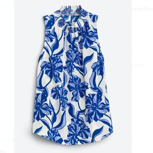 Daniel Rainn Narien Blue and White Smocked Detail Sleeveless Blouse Size XL